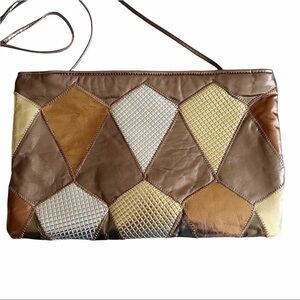 Vintage Metallic Leather Patchwork Shoulder Bag / Clutch